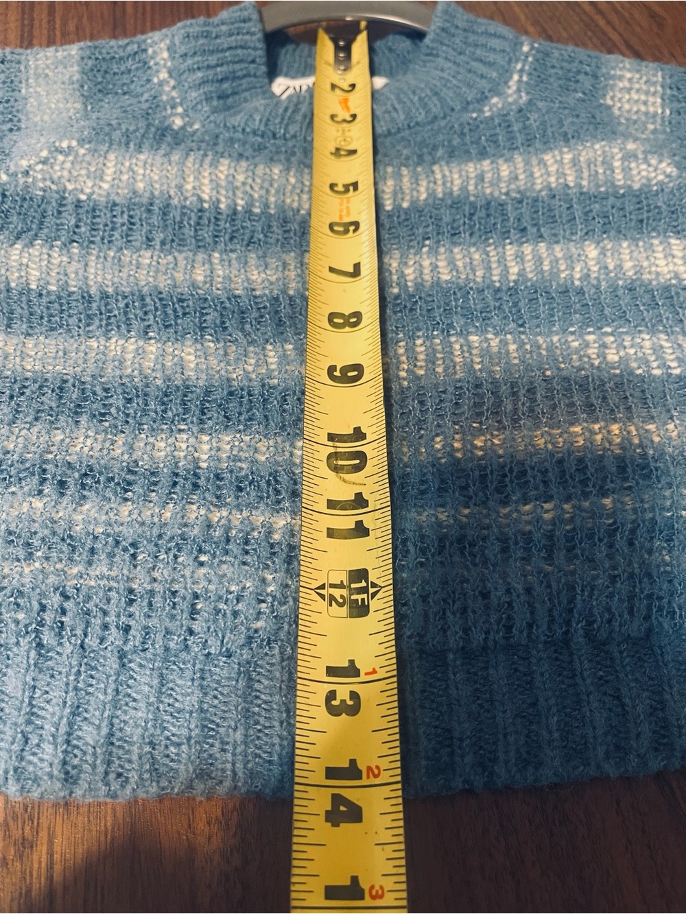 Zara Teal and Light Gray Striped Cropped Crew Sweater - Picture 6 of 6